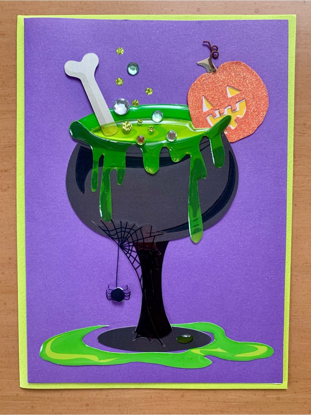 🎃 Papyrus Halloween Card Jeweled 3D Cauldron Pumpkin Spider – New
